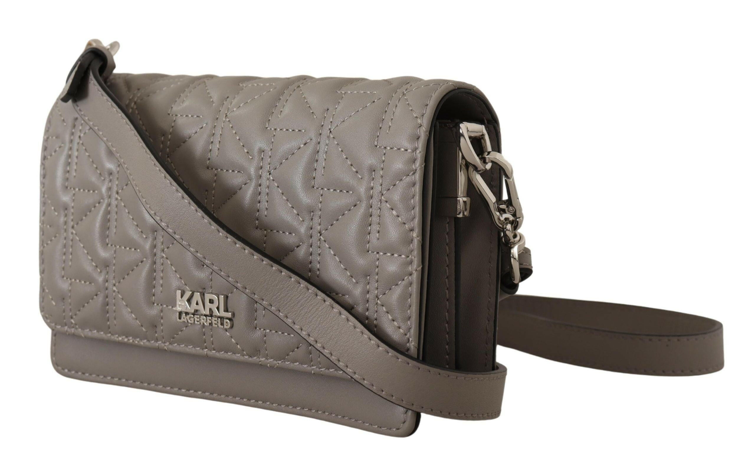 Karl Lagerfeld Elegant Grey Leather Crossbody Bag.