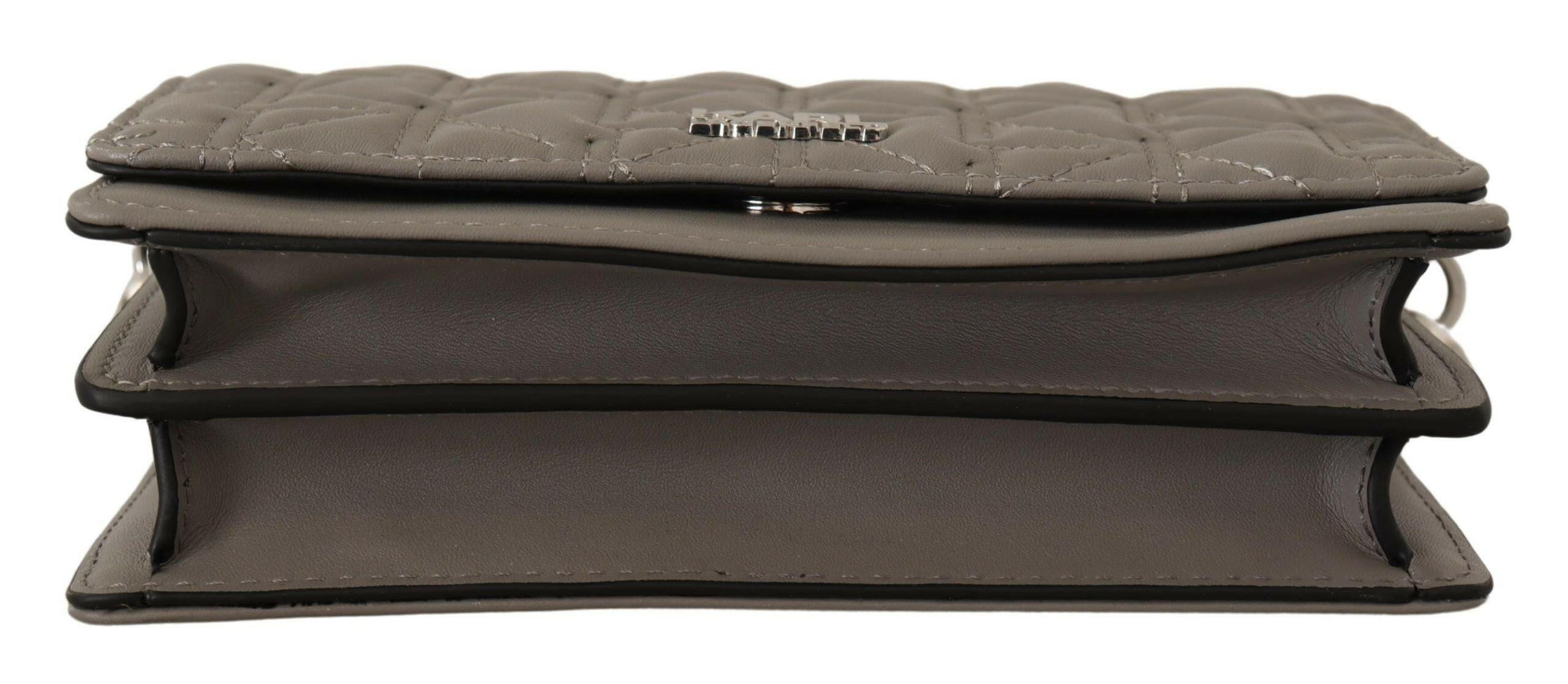 Karl Lagerfeld Elegant Grey Leather Crossbody Bag.