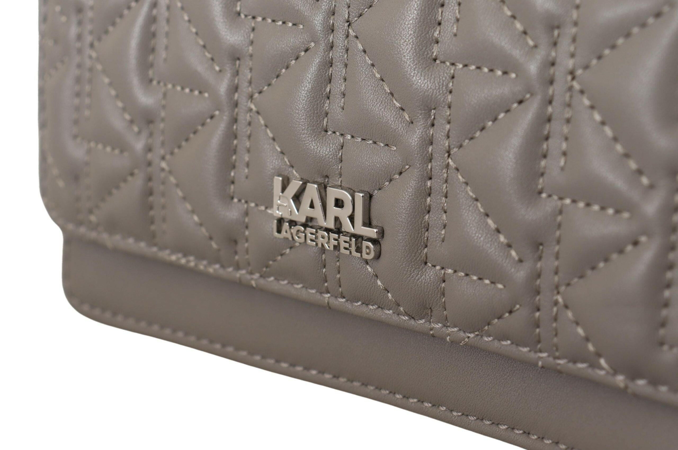 Karl Lagerfeld Elegant Grey Leather Crossbody Bag.