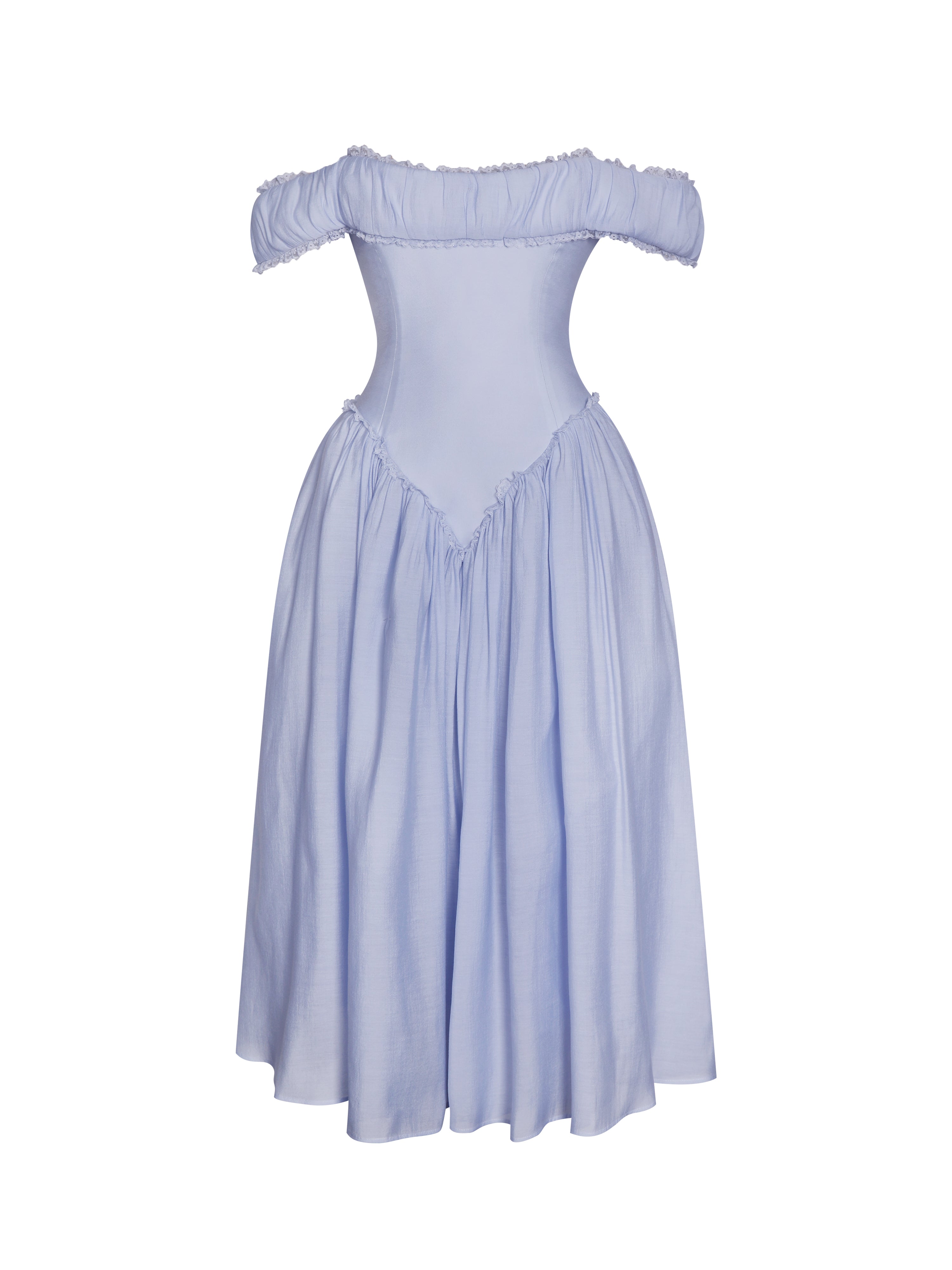 Xavy Baby Blue Off Shoulder Corset Midi Dress