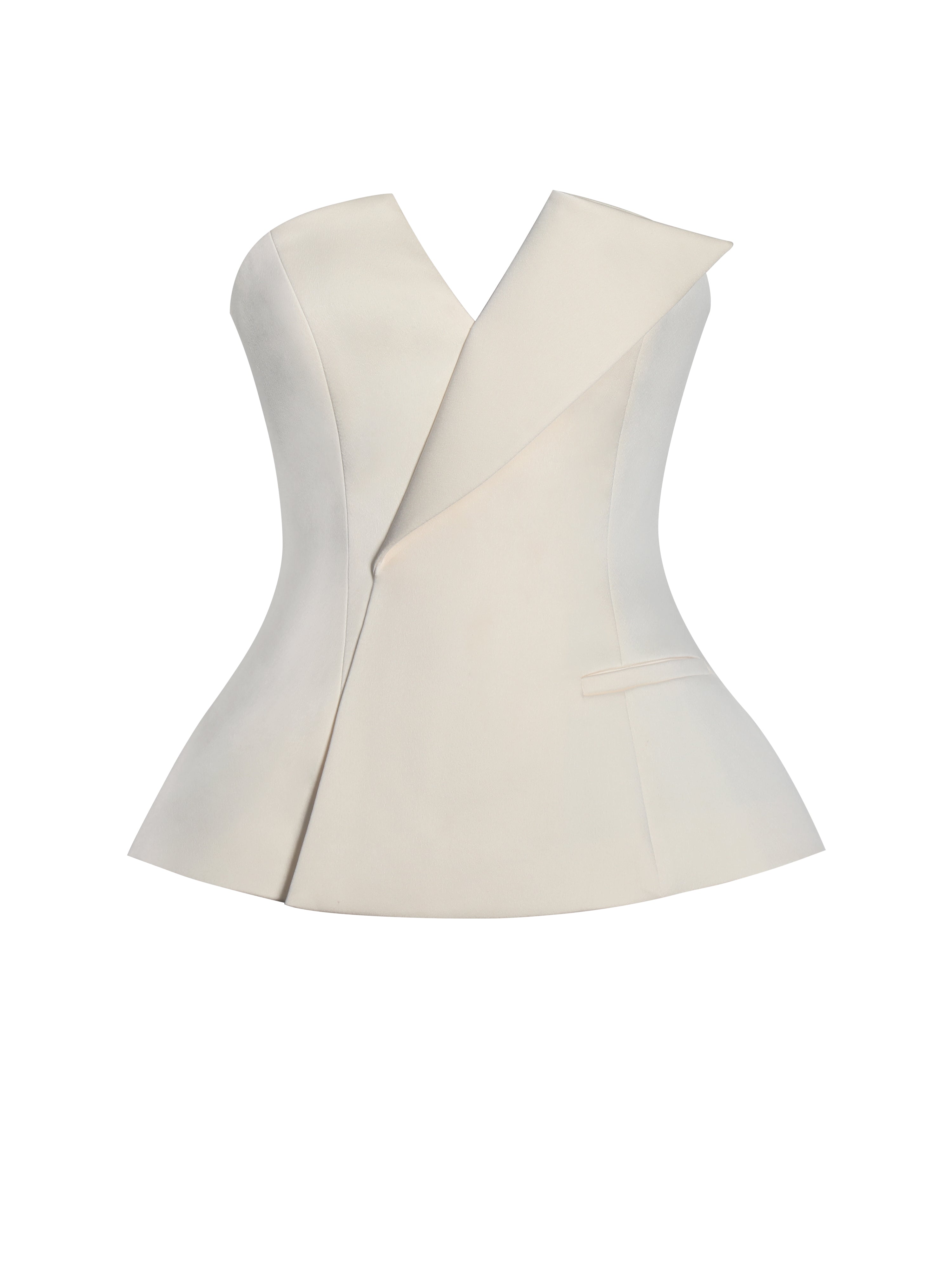 Yani Ivory Asymmetrical Lapel Sleeveless Peplum Top
