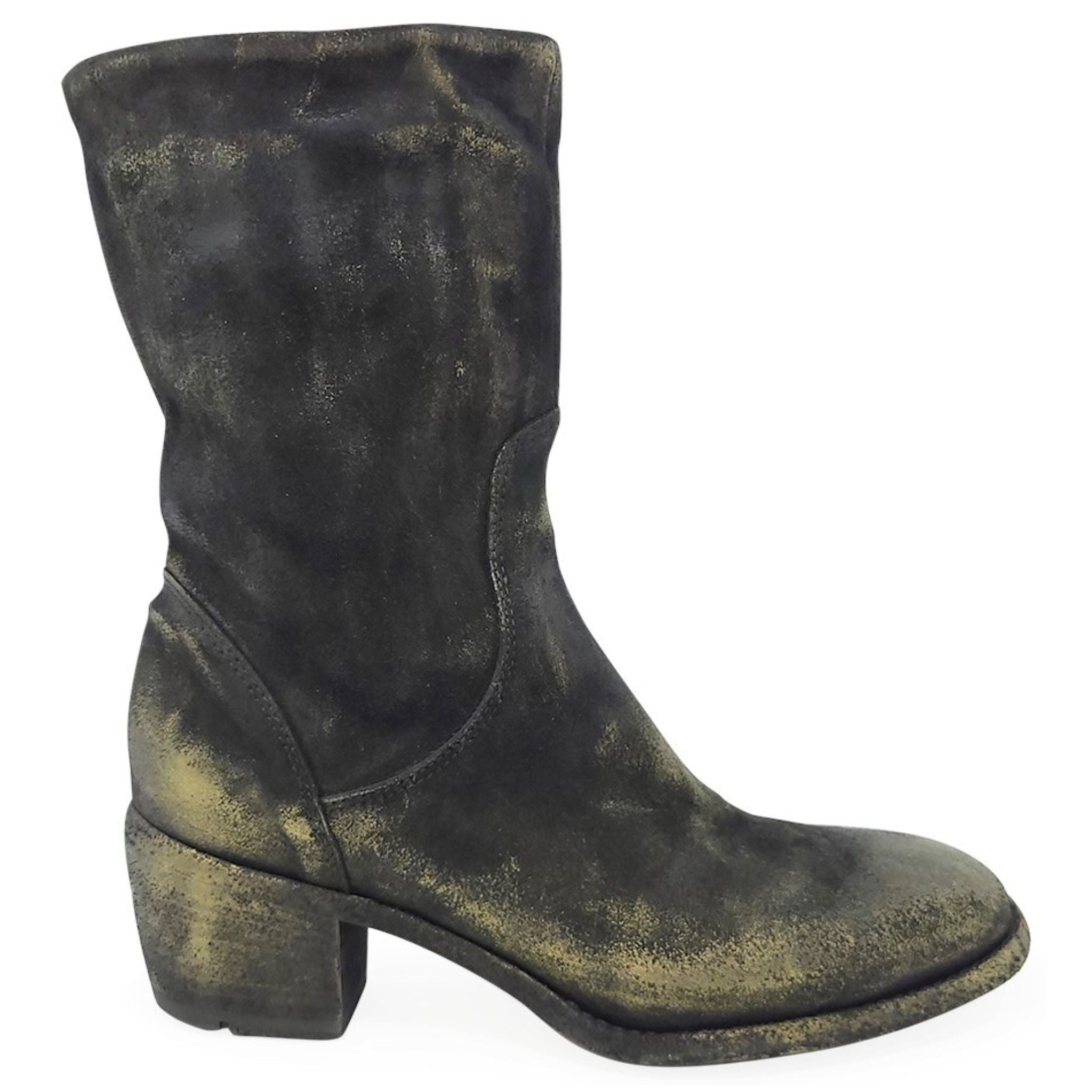 Gold Suede Metallic Mid Calf Boot