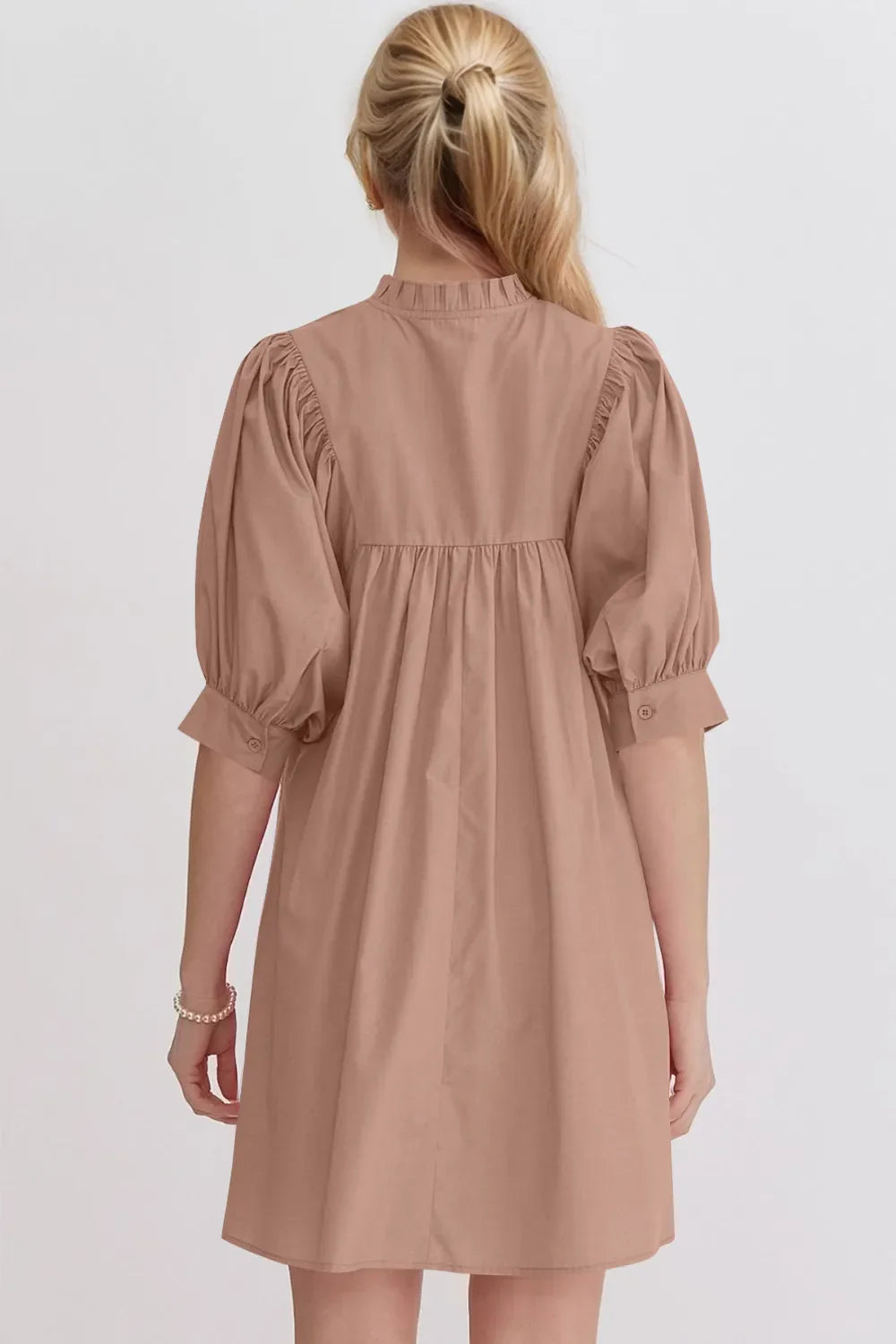 Oh Frill Notched Puff Sleeve Babydoll Mini Dress.