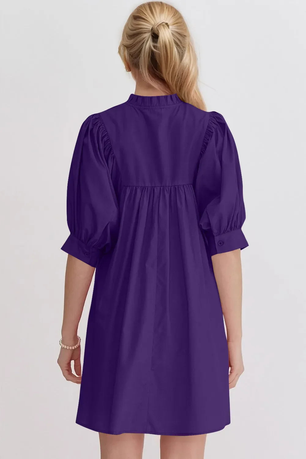 Oh Frill Notched Puff Sleeve Babydoll Mini Dress.