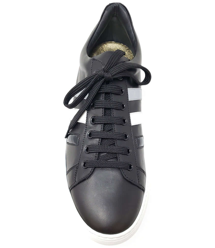 Black Leather 3 Stripe Mens Sneaker