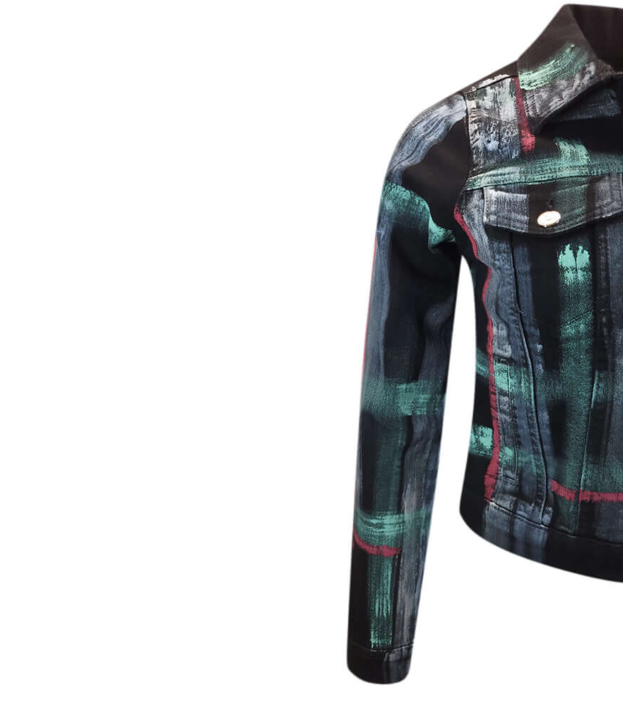 Black/Green Cotton Barbara Slim Jean Jacket