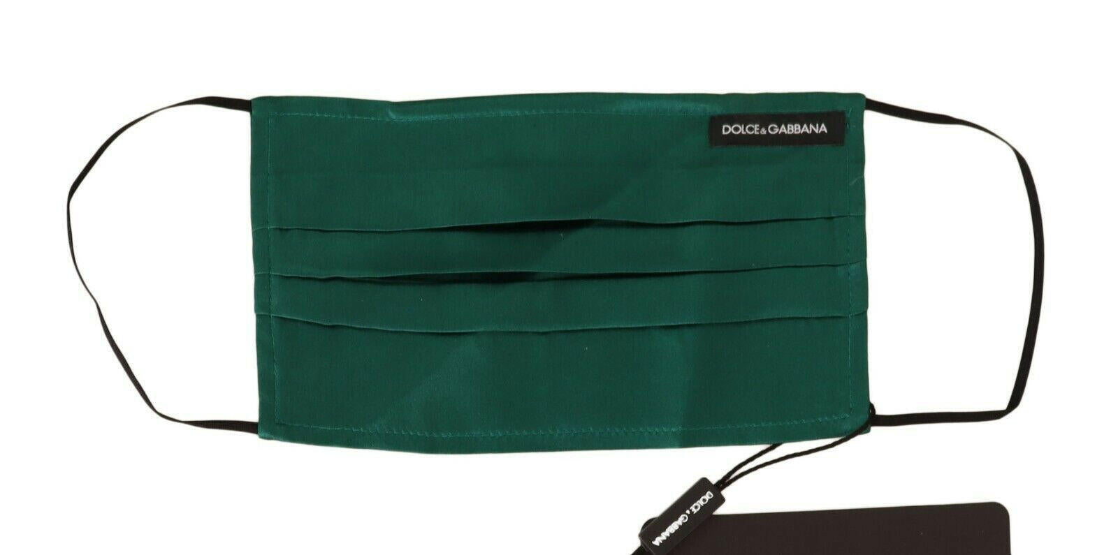 Dolce & Gabbana Green Silk Pleated Elastic Ear Strap Face Mask.