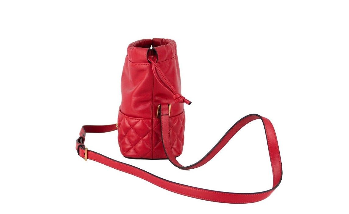Versace Red Quilted Leather Drawstring Shoulder Bag Bucket Crossbody Handbag Versace