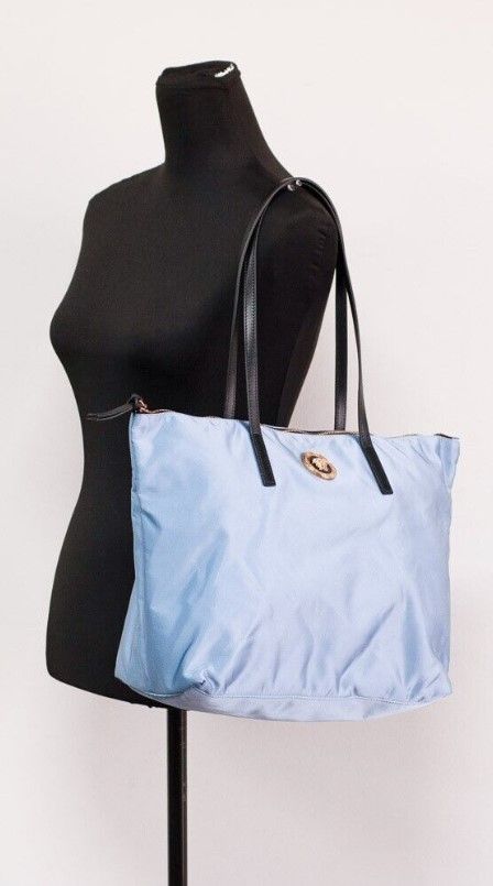 Versace Portuna Medusa Medium Cornflower Blue Nylon Leather Tote Bag Purse Versace