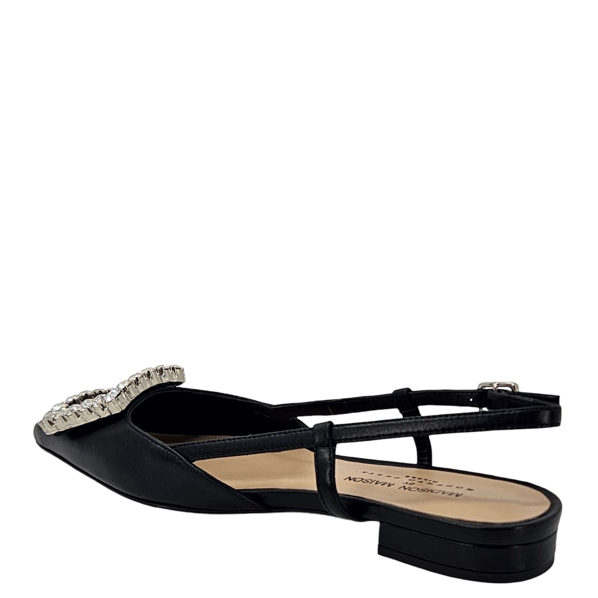 Black Leather Lavanda Sling Back Flat