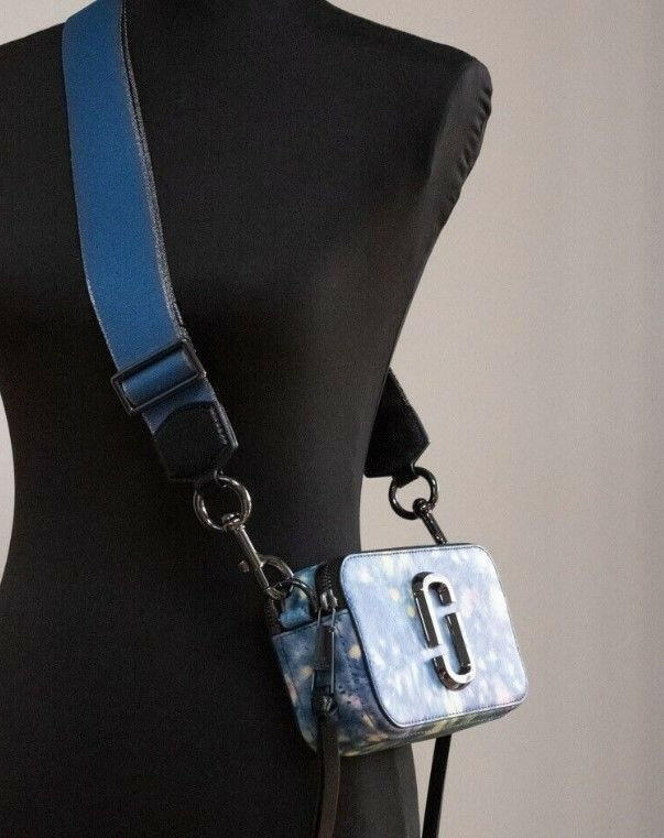 Marc Jacobs The Snapshot bag Watercolor Blue Printed Leather Shoulder Bag Purse.