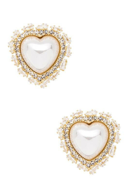 Baguette CZ Rhinestone Heart Shape Post Earrings.