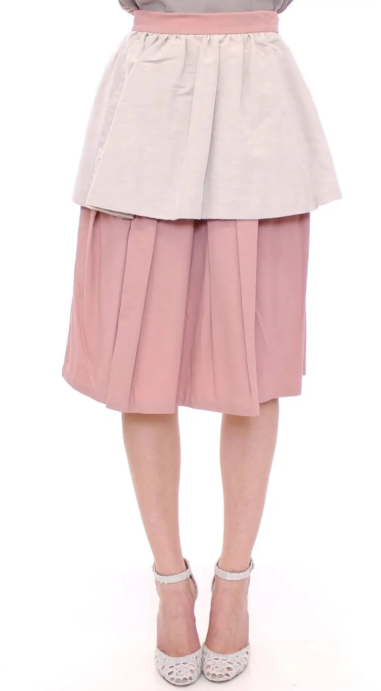 Comeforbreakfast Elegant Pleated Knee-length Skirt in Pink and Gray - MaraFormigone