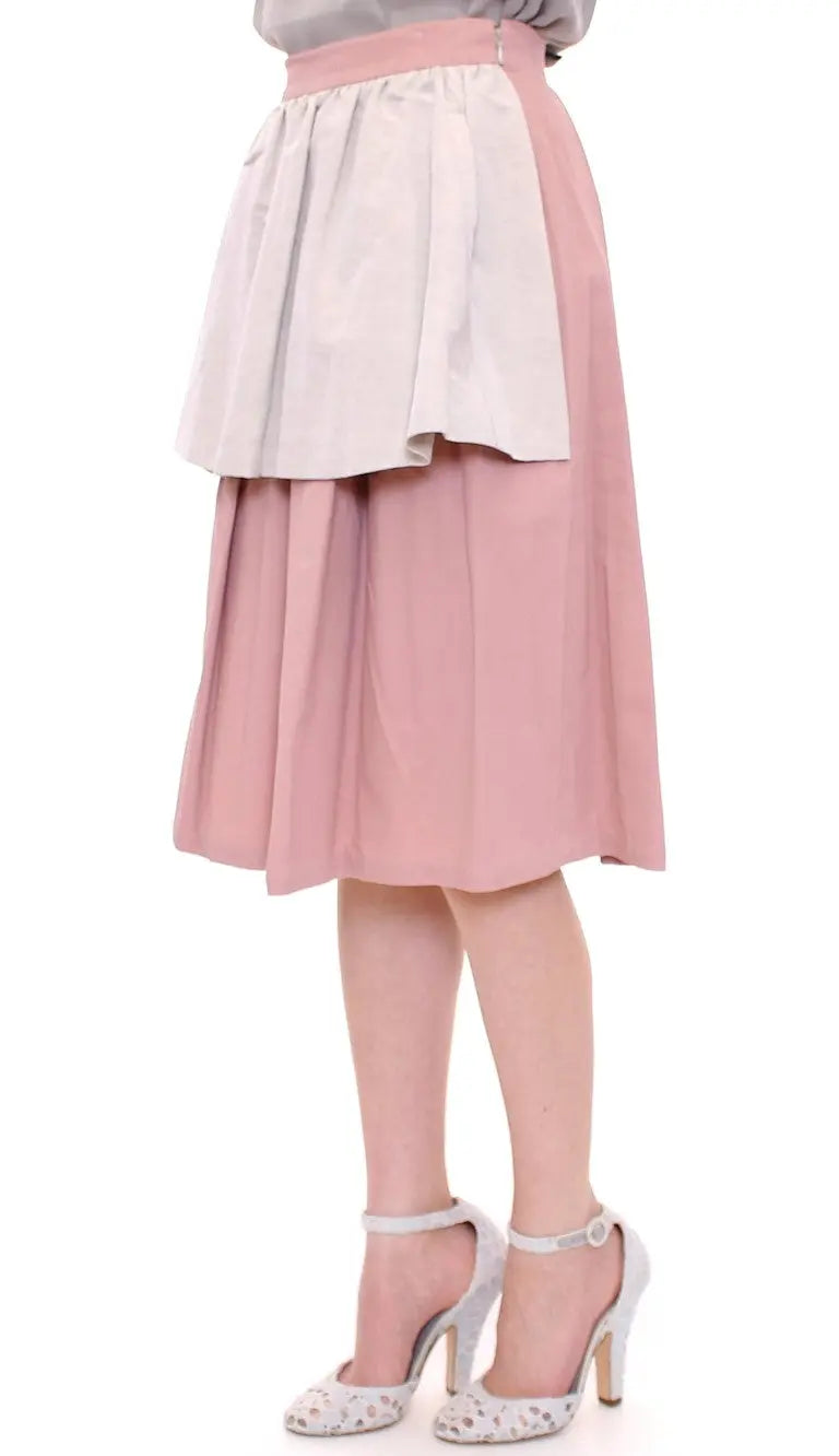 Comeforbreakfast Elegant Pleated Knee-length Skirt in Pink and Gray - MaraFormigone