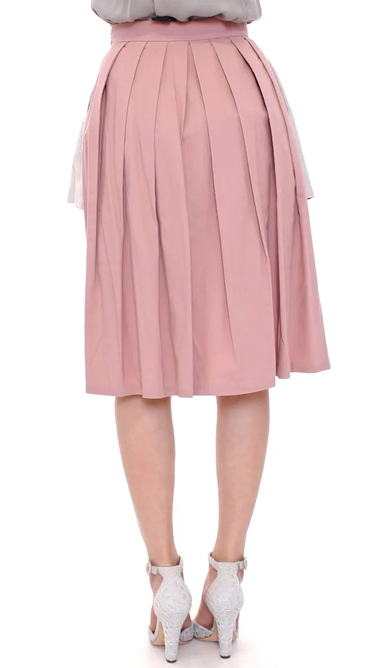 Comeforbreakfast Elegant Pleated Knee-length Skirt in Pink and Gray - MaraFormigone