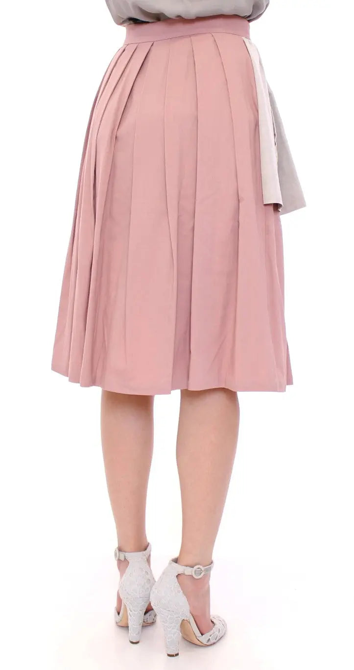 Comeforbreakfast Elegant Pleated Knee-length Skirt in Pink and Gray - MaraFormigone