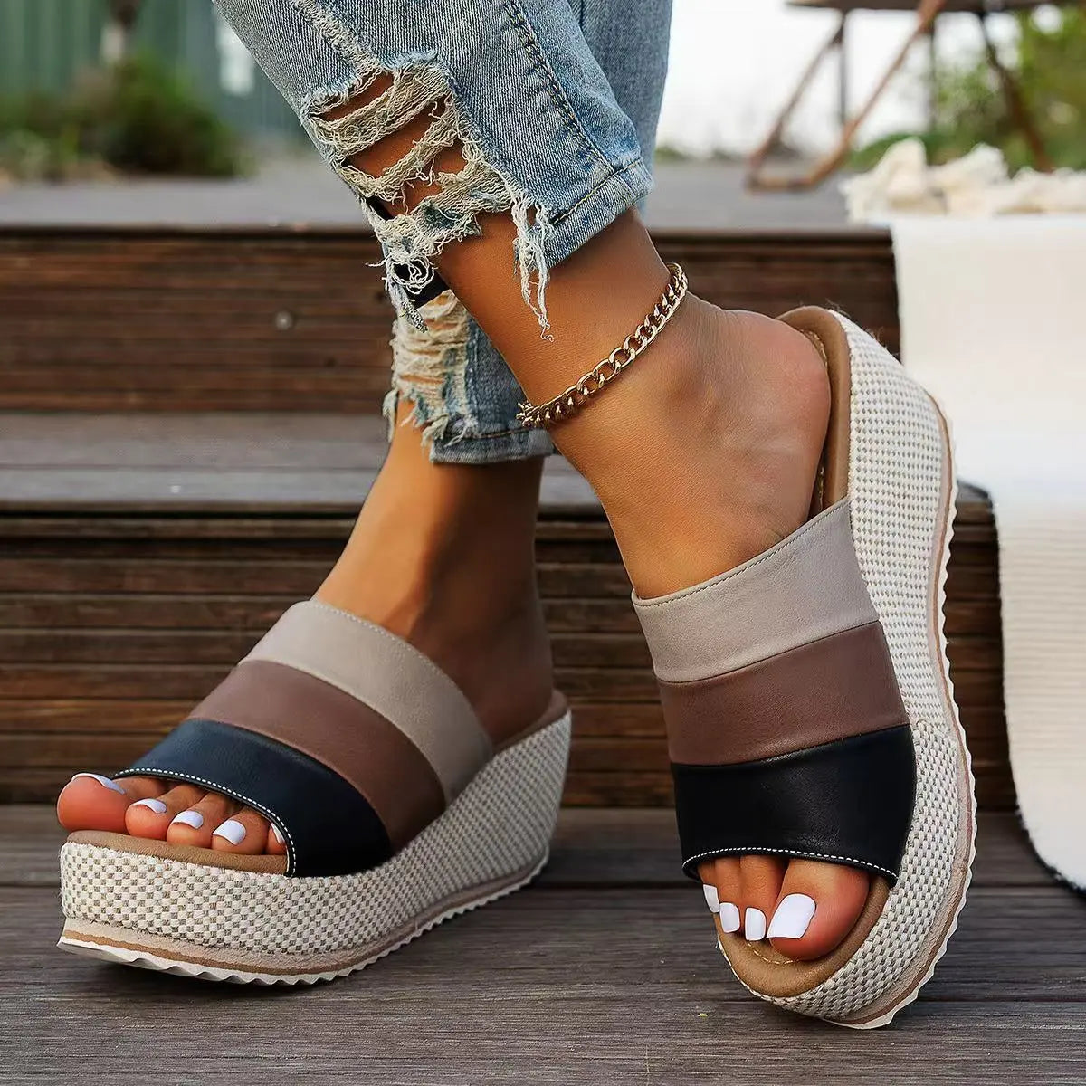 Ankle-strap Sandals Block Platform Wedge Plus Size Slippers - MaraFormigone