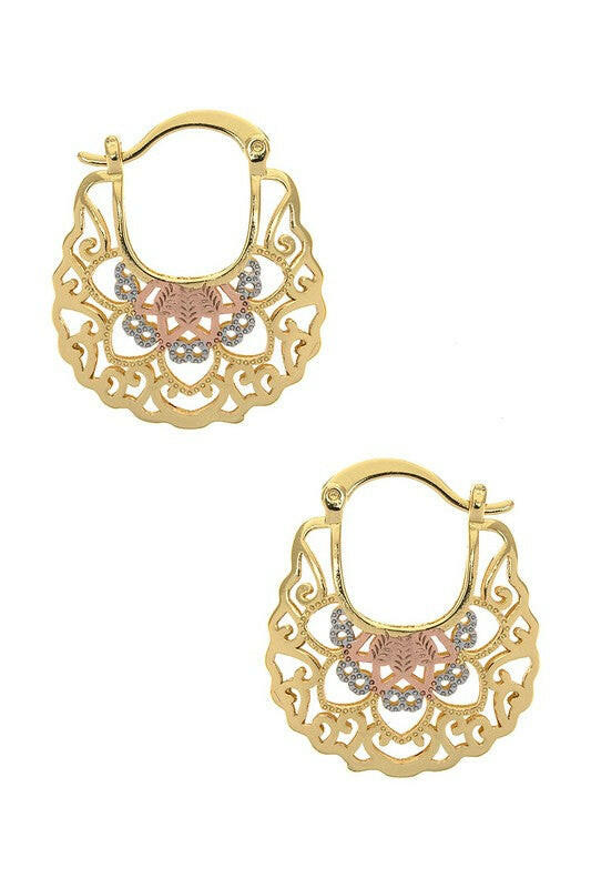 3 Tone Laser Cut Iconic Hoop Earrings.