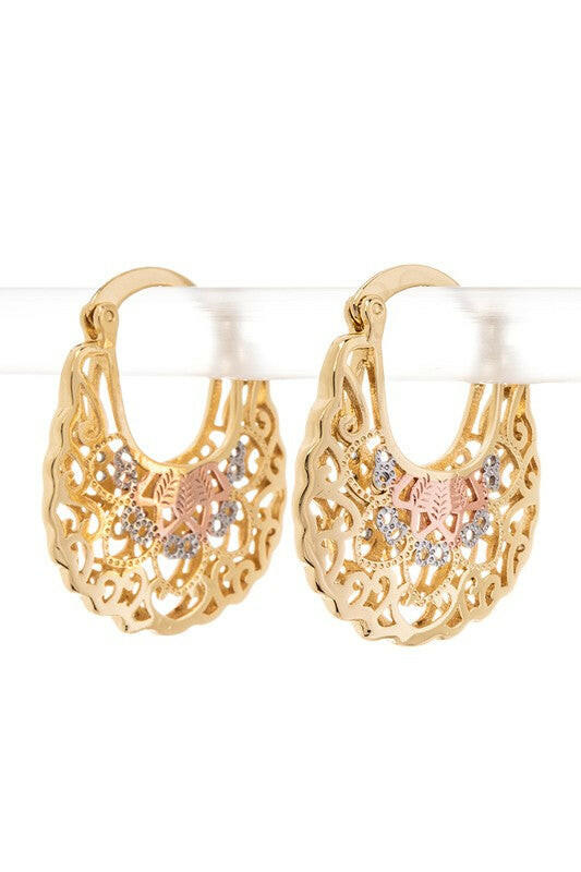 3 Tone Laser Cut Iconic Hoop Earrings.