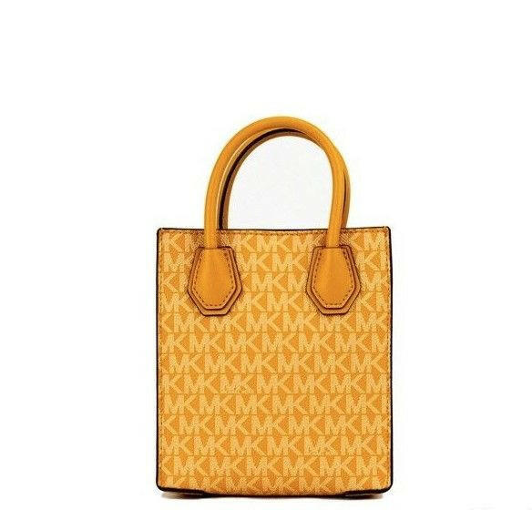 Michael Kors Mercer XS Honeycomb Gold Signature PVC North South Shopper Crossbody Bag.