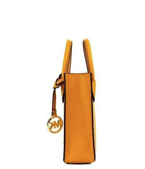 Michael Kors Mercer XS Honeycomb Gold Signature PVC North South Shopper Crossbody Bag.