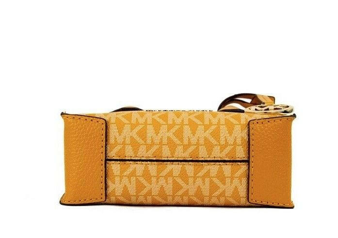 Michael Kors Mercer XS Honeycomb Gold Signature PVC North South Shopper Crossbody Bag.