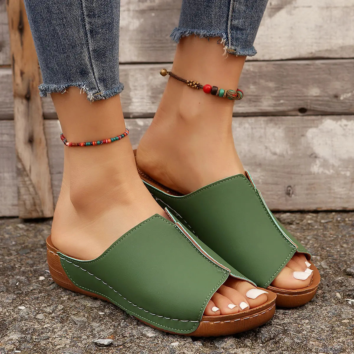Fashion Solid Wedges Sandals Summer Casual Peep-toe Slippers Outdoor Thick Sole Heightening Slides Shoes Women - MaraFormigone