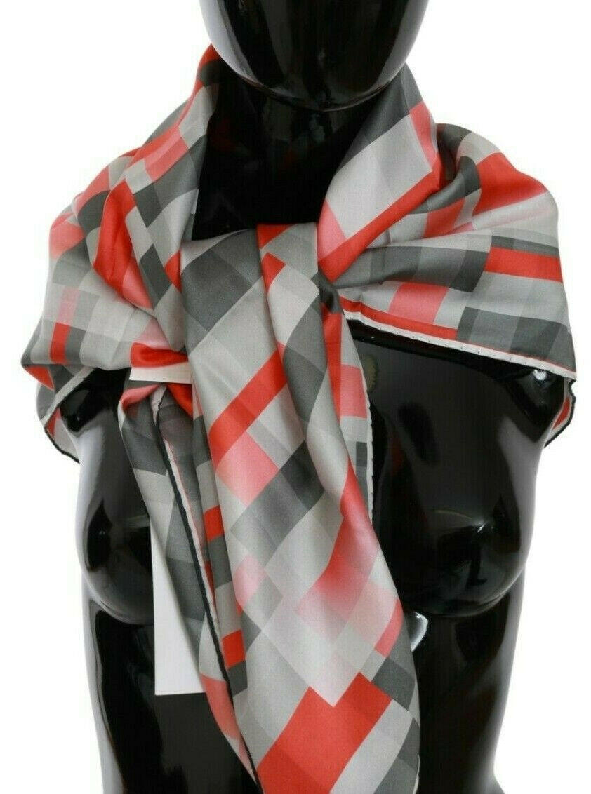 Costume National Gray Red Silk Shawl Foulard Wrap  Scarf.