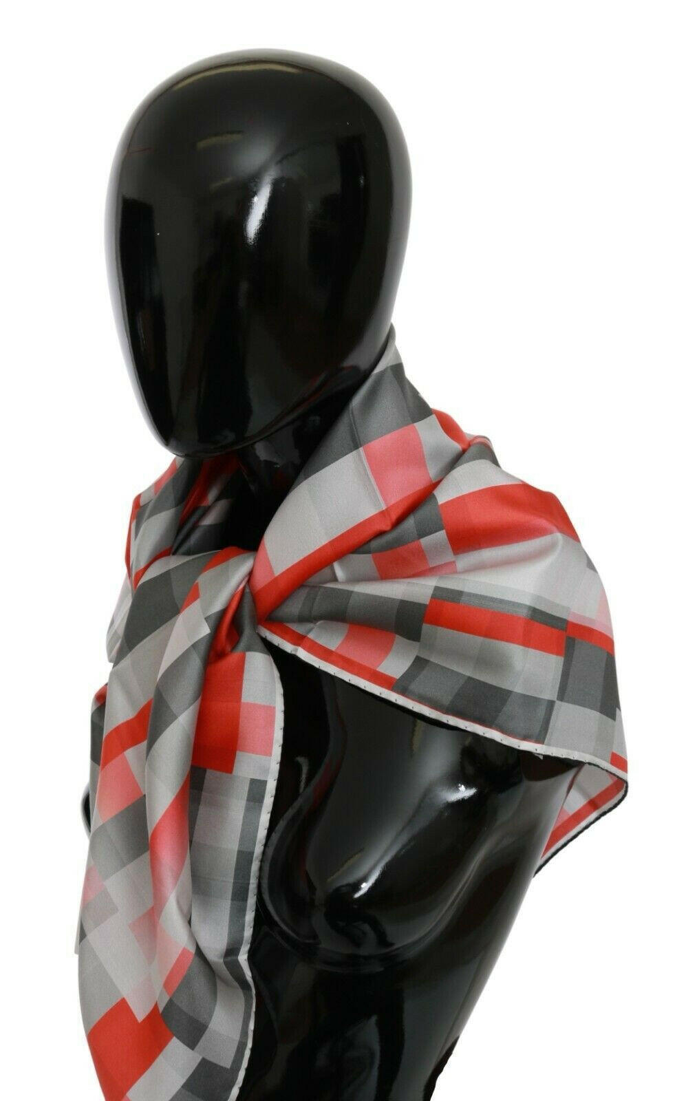 Costume National Gray Red Silk Shawl Foulard Wrap  Scarf.