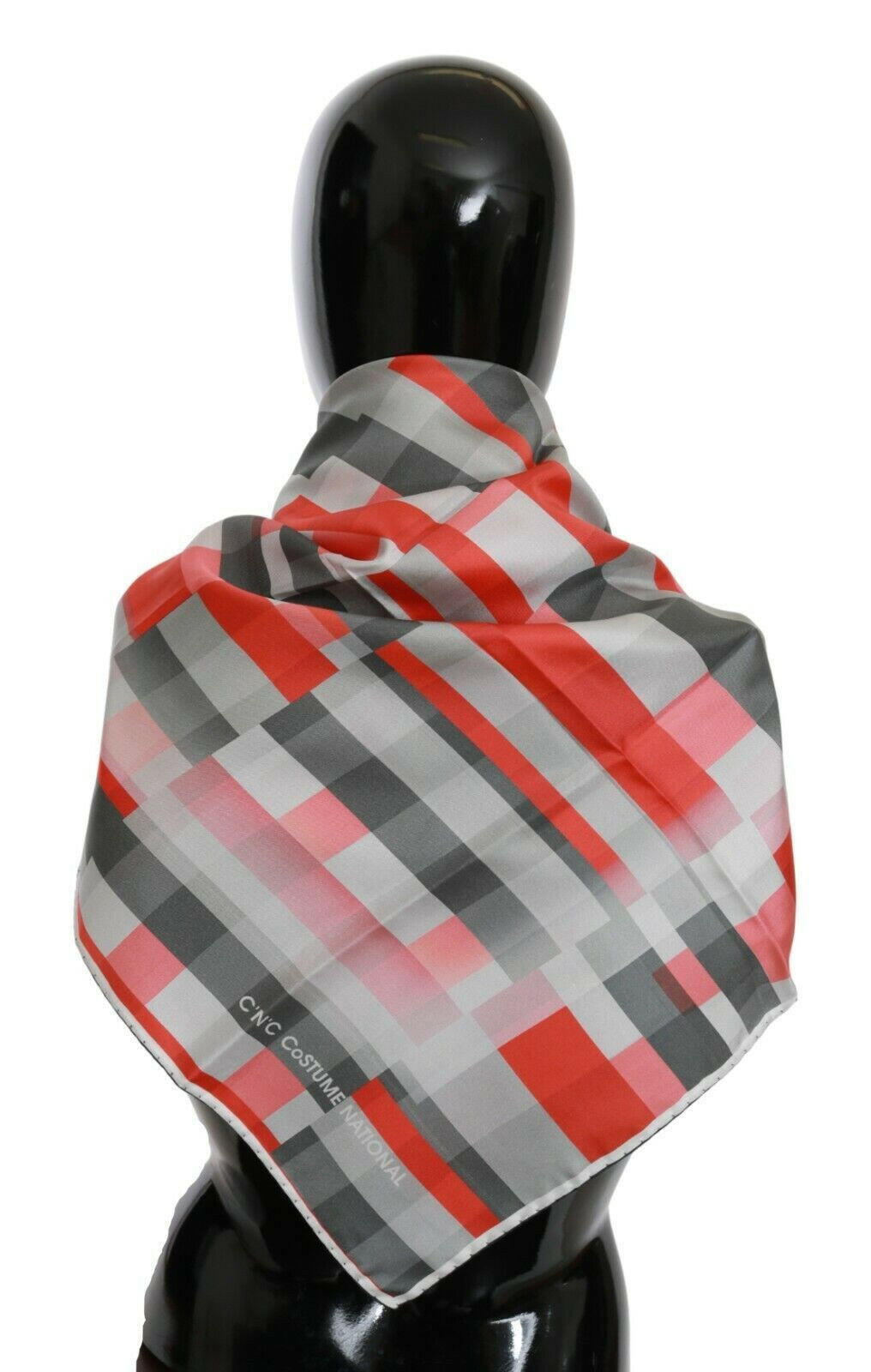 Costume National Gray Red Silk Shawl Foulard Wrap  Scarf.