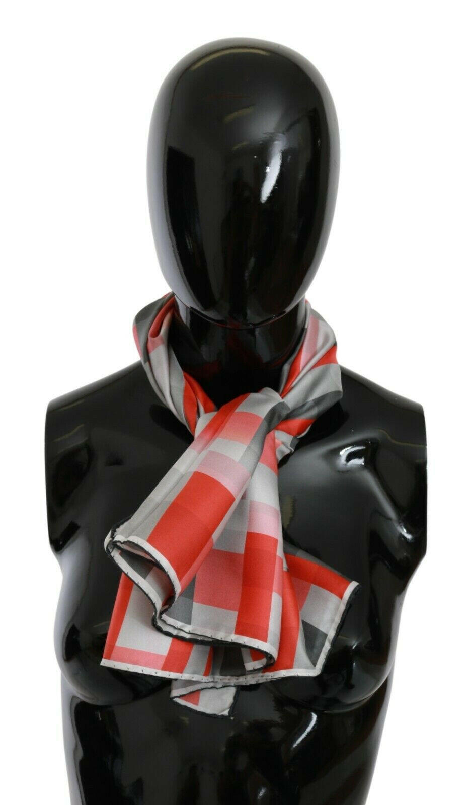 Costume National Gray Red Silk Shawl Foulard Wrap  Scarf.