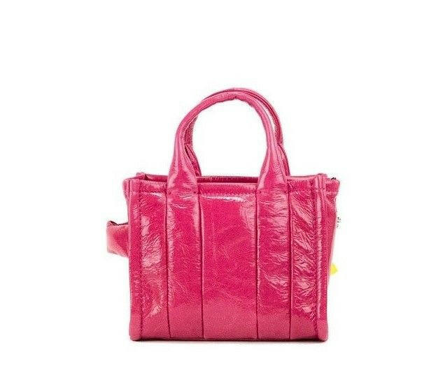 Marc Jacobs The Shiny Crinkle Micro Tote Magenta Leather Crossbody Bag Handbag.