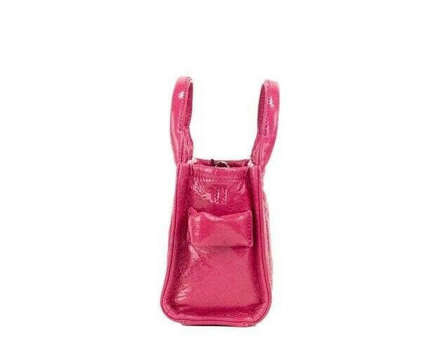 Marc Jacobs The Shiny Crinkle Micro Tote Magenta Leather Crossbody Bag Handbag.