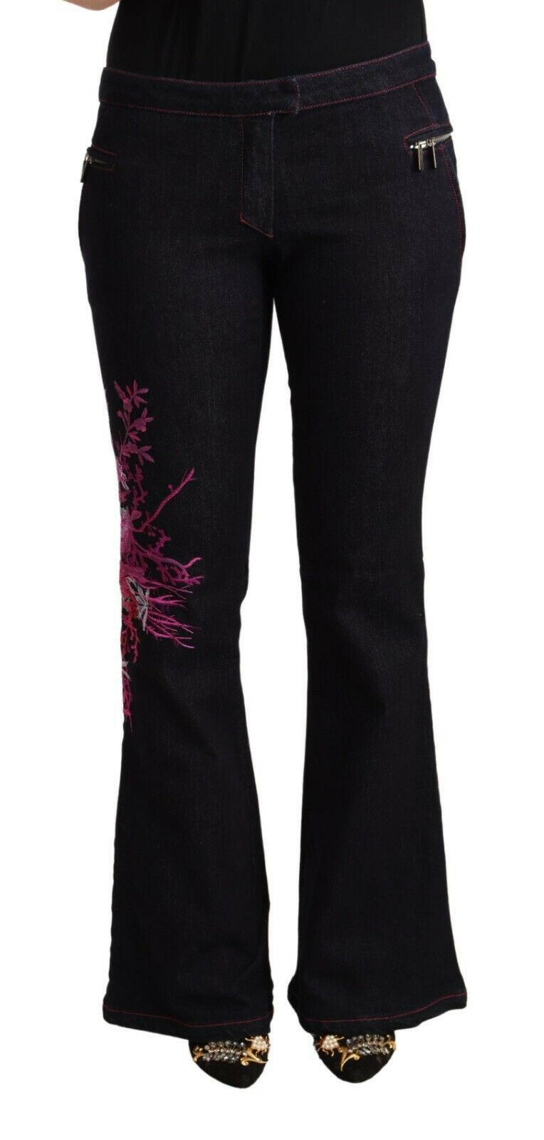 Exte Black Cotton Mid Waist Cotton Flared Jeans.