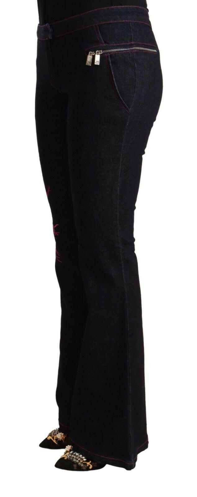 Exte Black Cotton Mid Waist Cotton Flared Jeans.