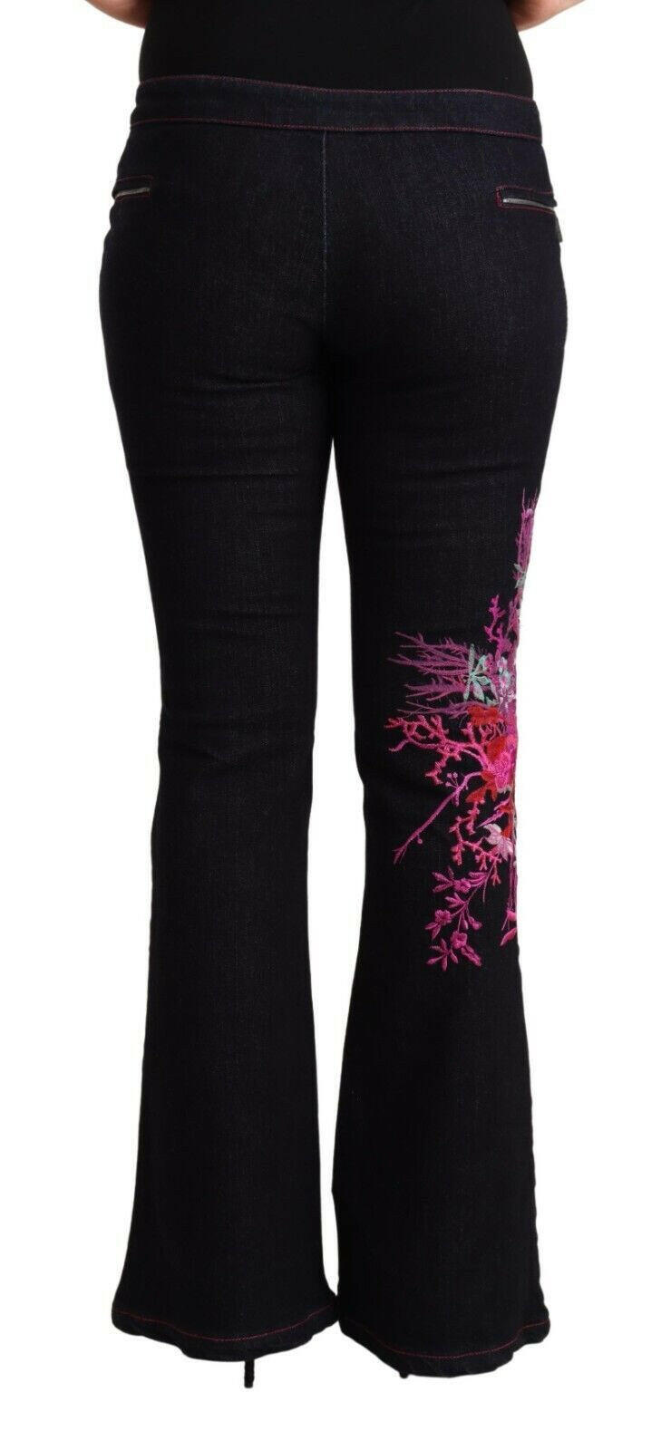 Exte Black Cotton Mid Waist Cotton Flared Jeans.