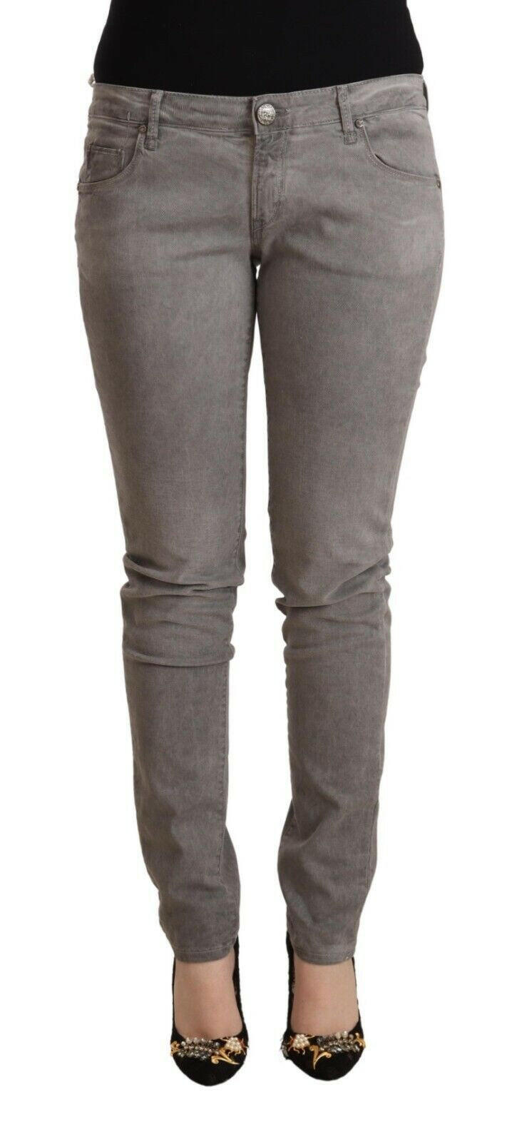 Acht Light Gray Washed Cotton Slim Fit Denim Jeans.