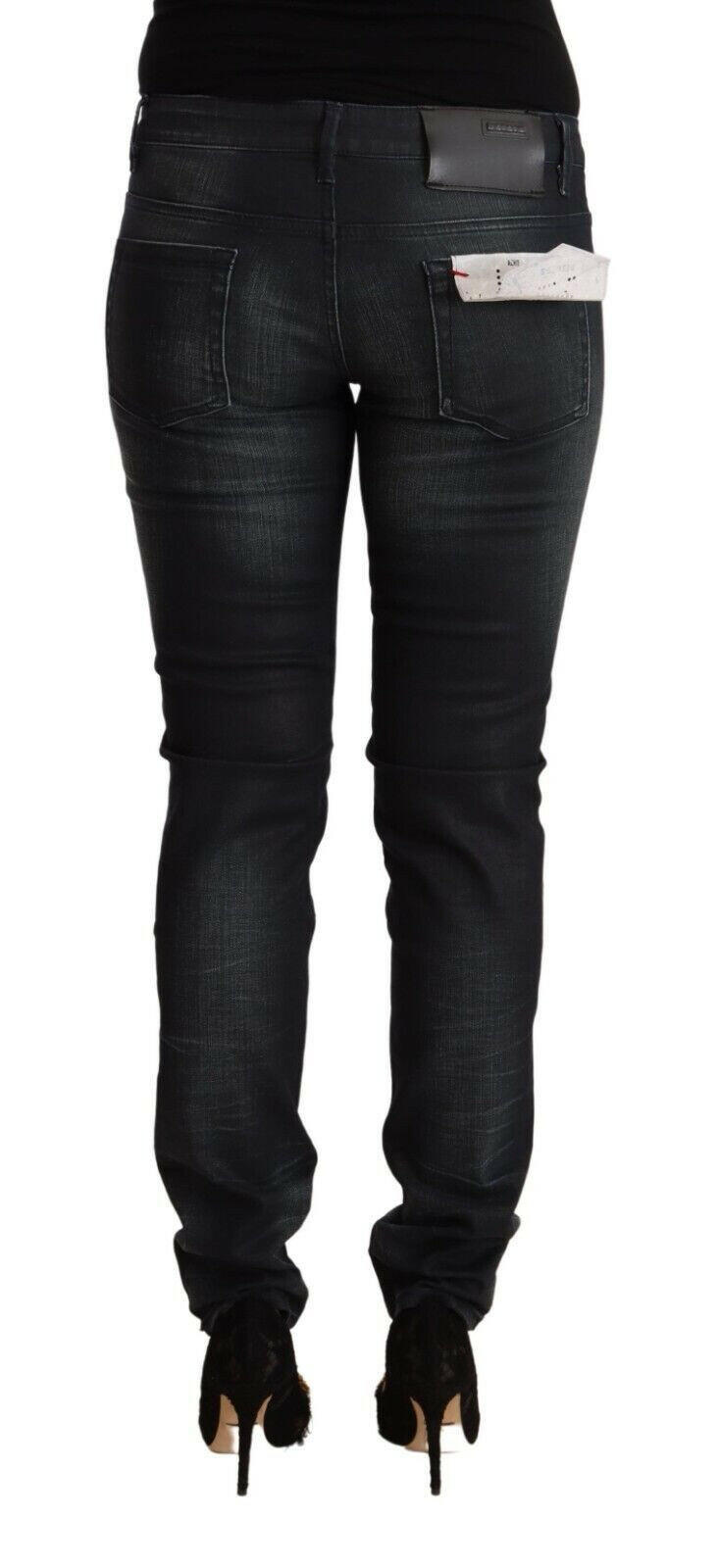 Acht Black Washed Cotton Low Waist Slim Fit Denim Jeans.