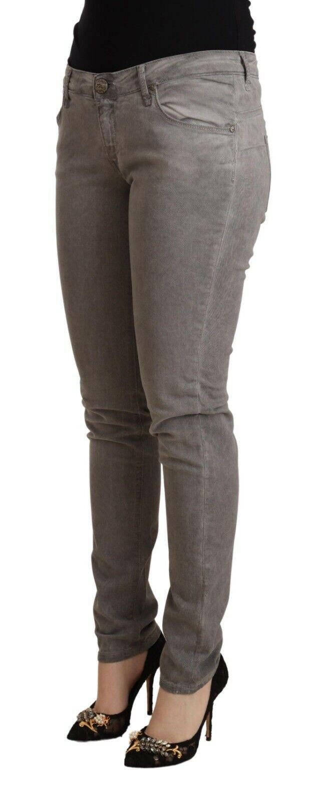 Acht Gray Cotton Low Waist Skinny Push Up Denim Jeans.