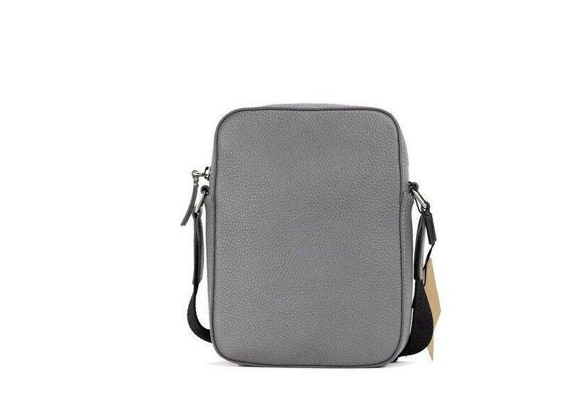 Burberry Thornton Small Grey Embossed Logo Grainy Leather Crossbody Handbag.