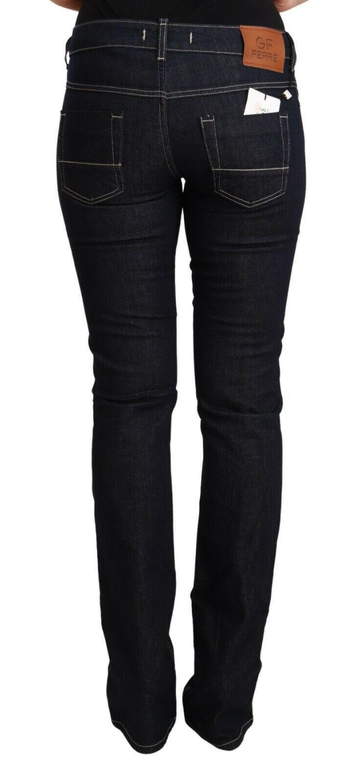 GF Ferre Black Cotton Stretch Low Waist Skinny Denim Jeans.
