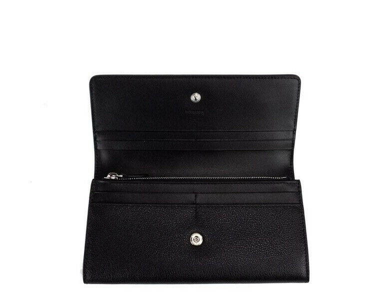 Burberry Porter Black Grained Leather Branded Logo Embossed Clutch Flap Wallet.