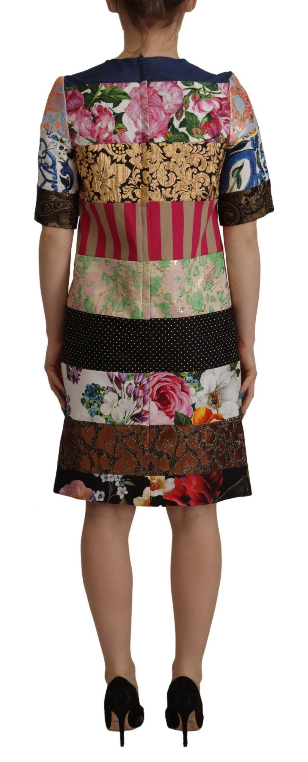 Dolce & Gabbana Multicolor Pachwork Floral Sheath Jaquard Mini Gown Dress.