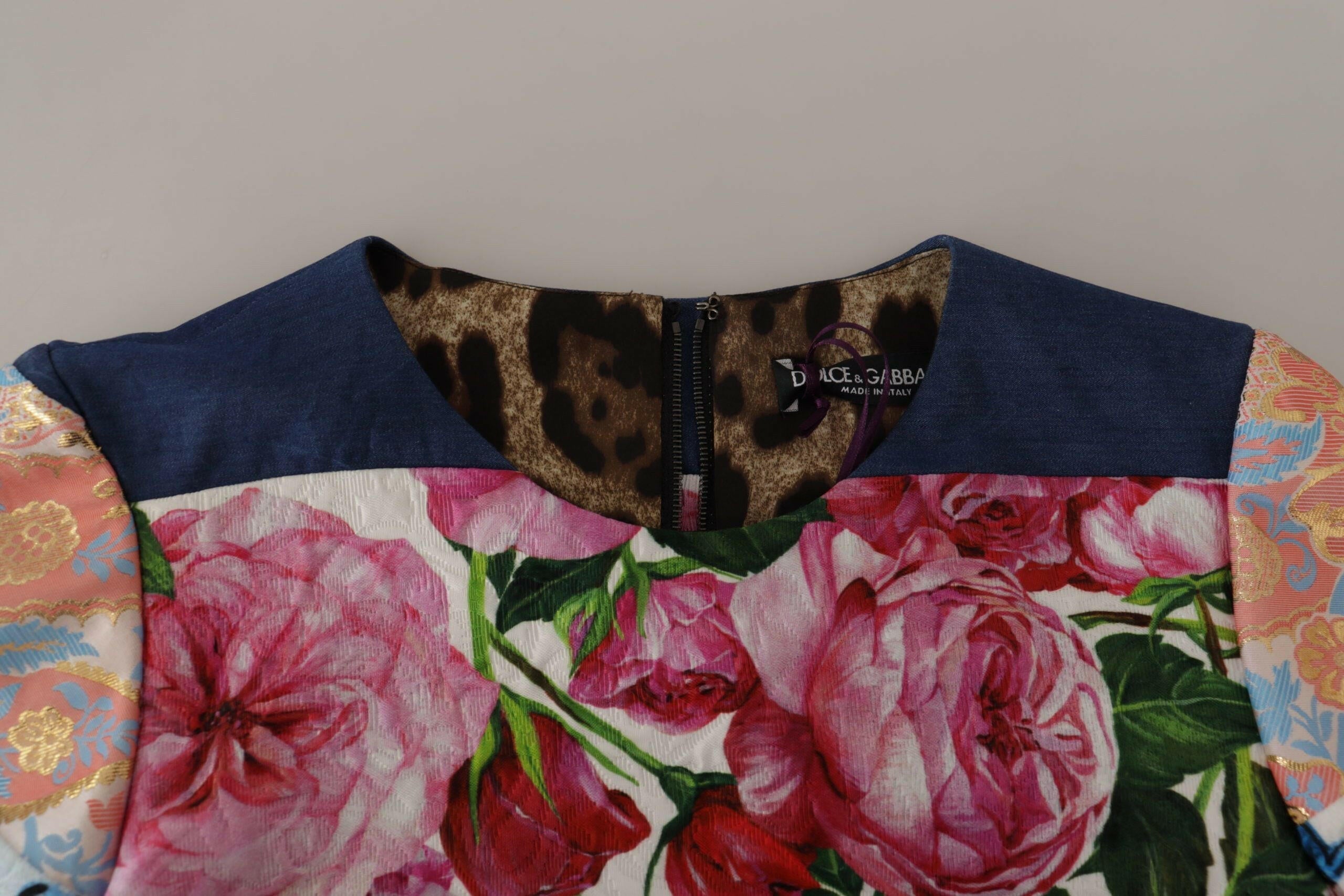 Dolce & Gabbana Multicolor Pachwork Floral Sheath Jaquard Mini Gown Dress.