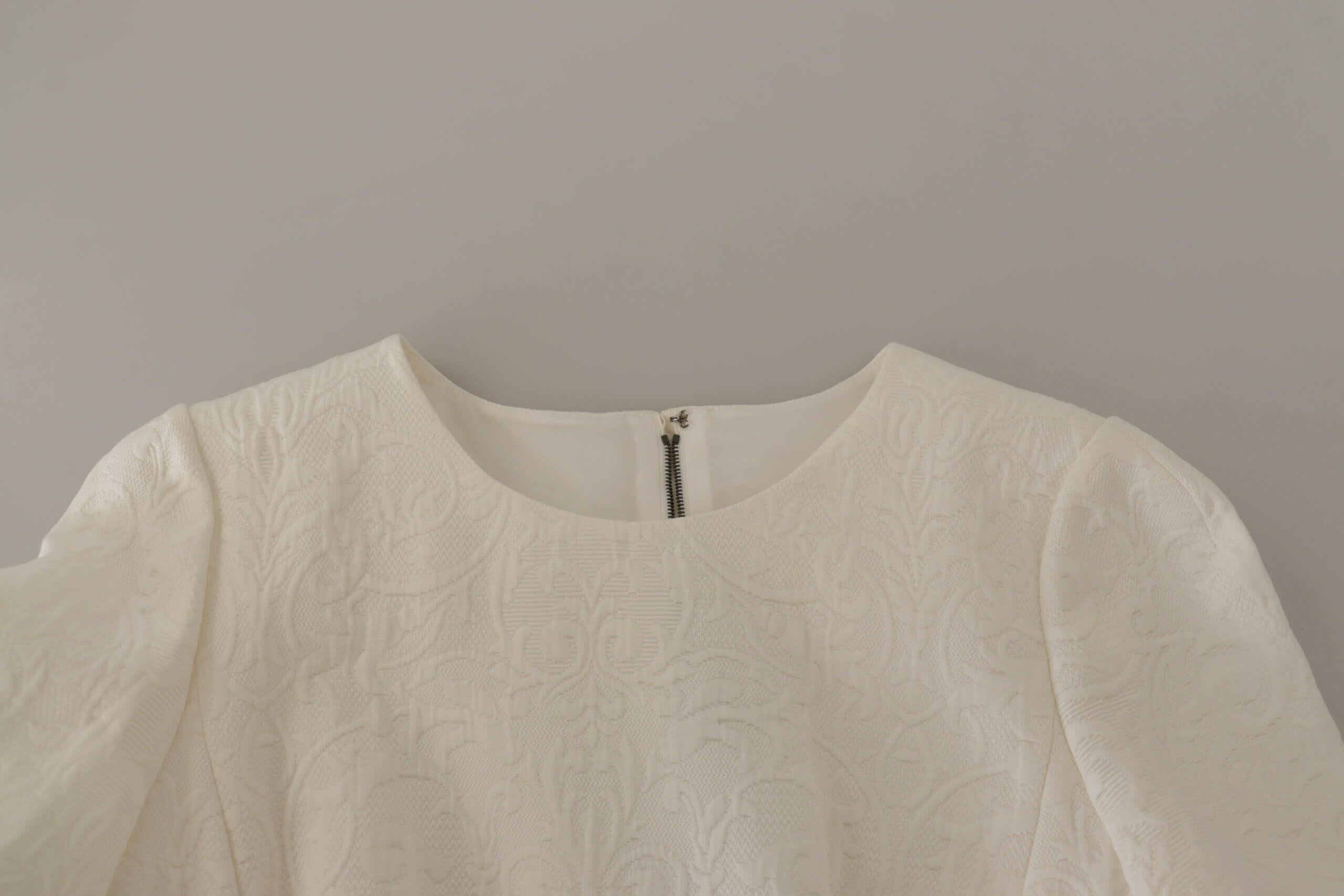 Dolce & Gabbana White Jaquard Midi Floral Sheath Brocade Dress.