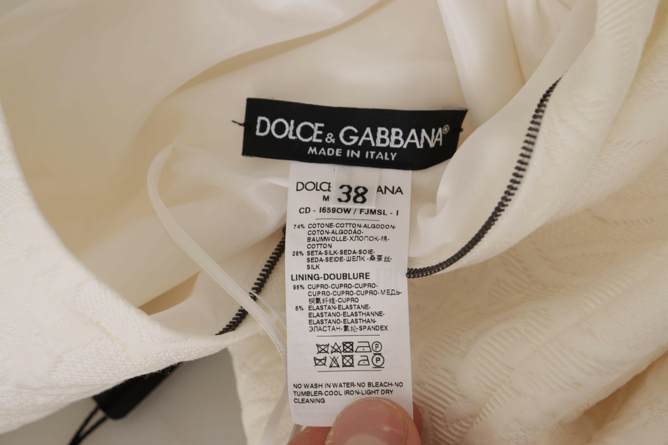 Dolce & Gabbana White Jaquard Midi Floral Sheath Brocade Dress.