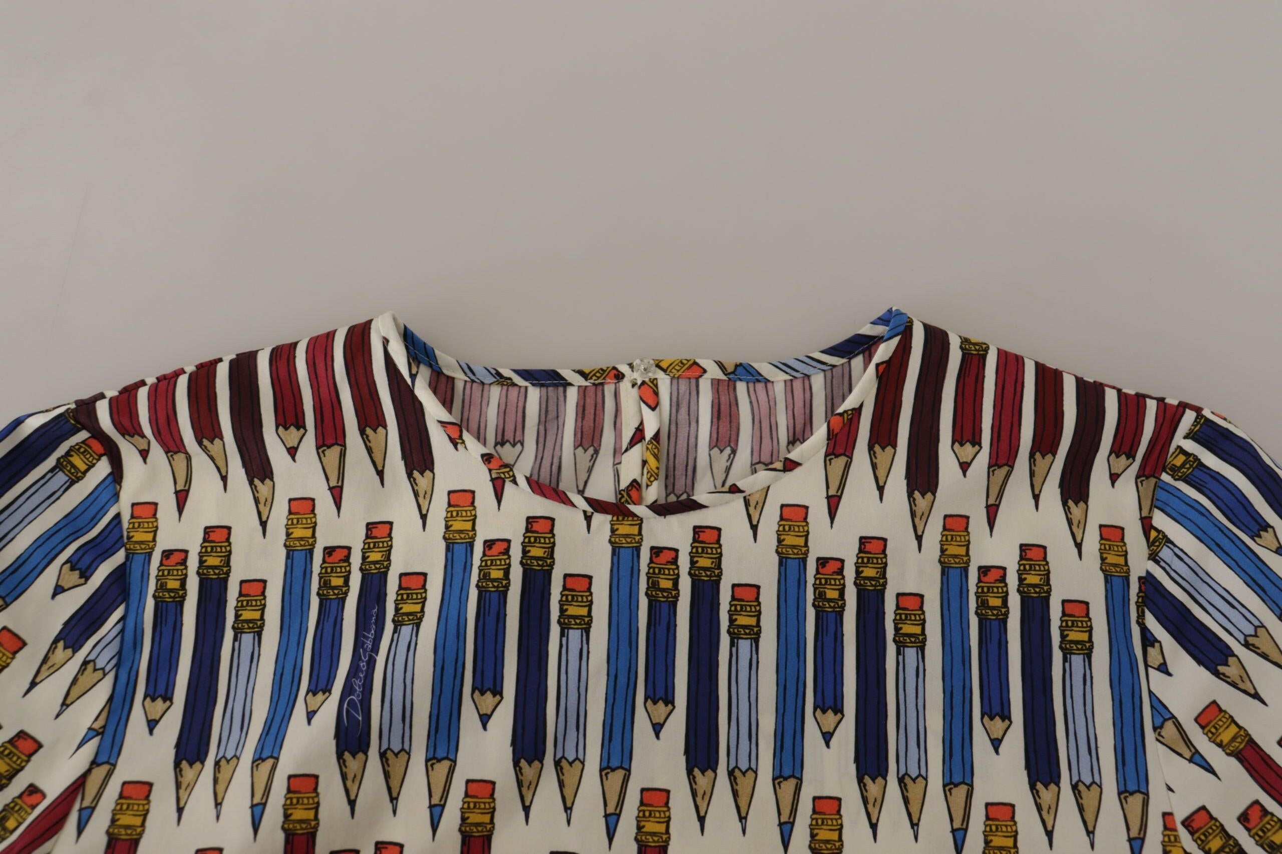 Dolce & Gabbana White Pencil Print Cotton T-shirt Blouse.