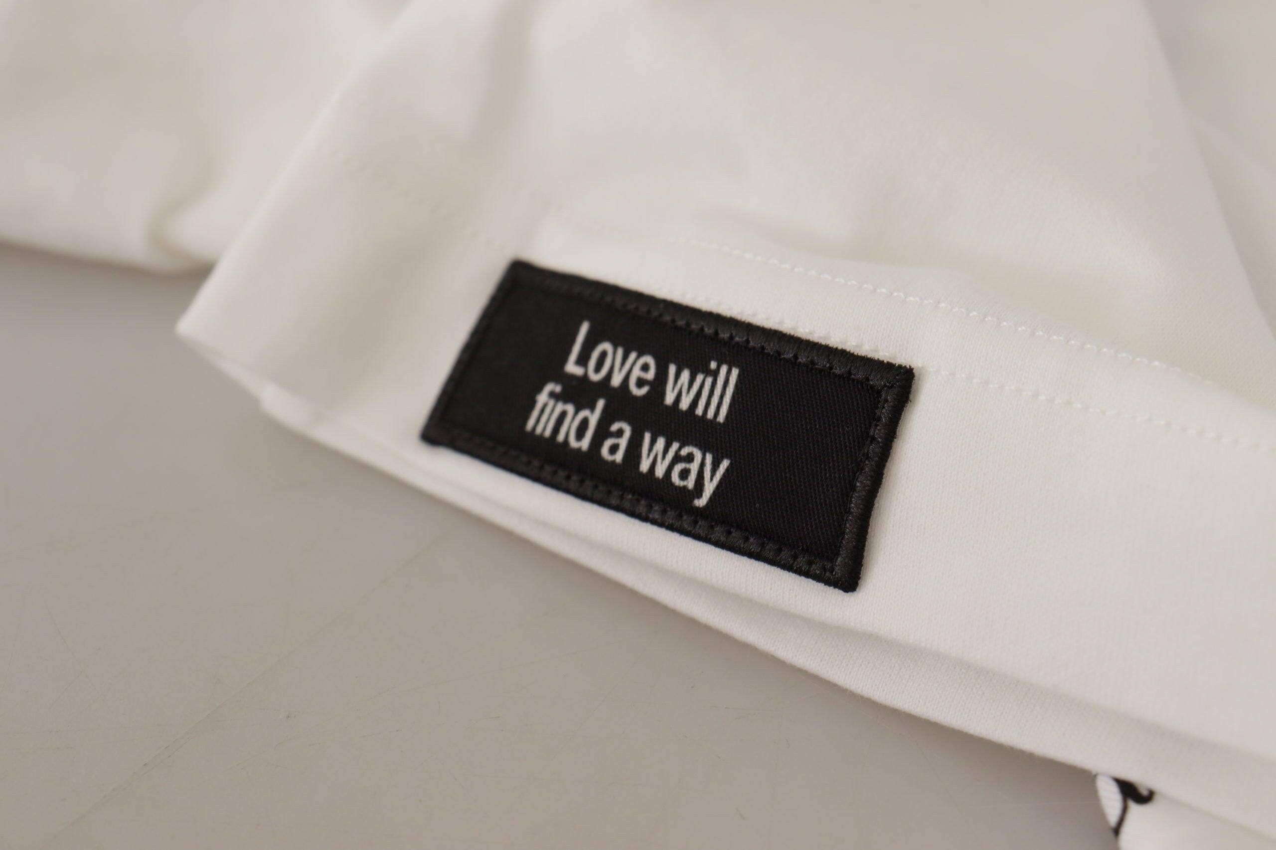 Dolce & Gabbana White Black Roses Crewneck Cotton  T-shirt.