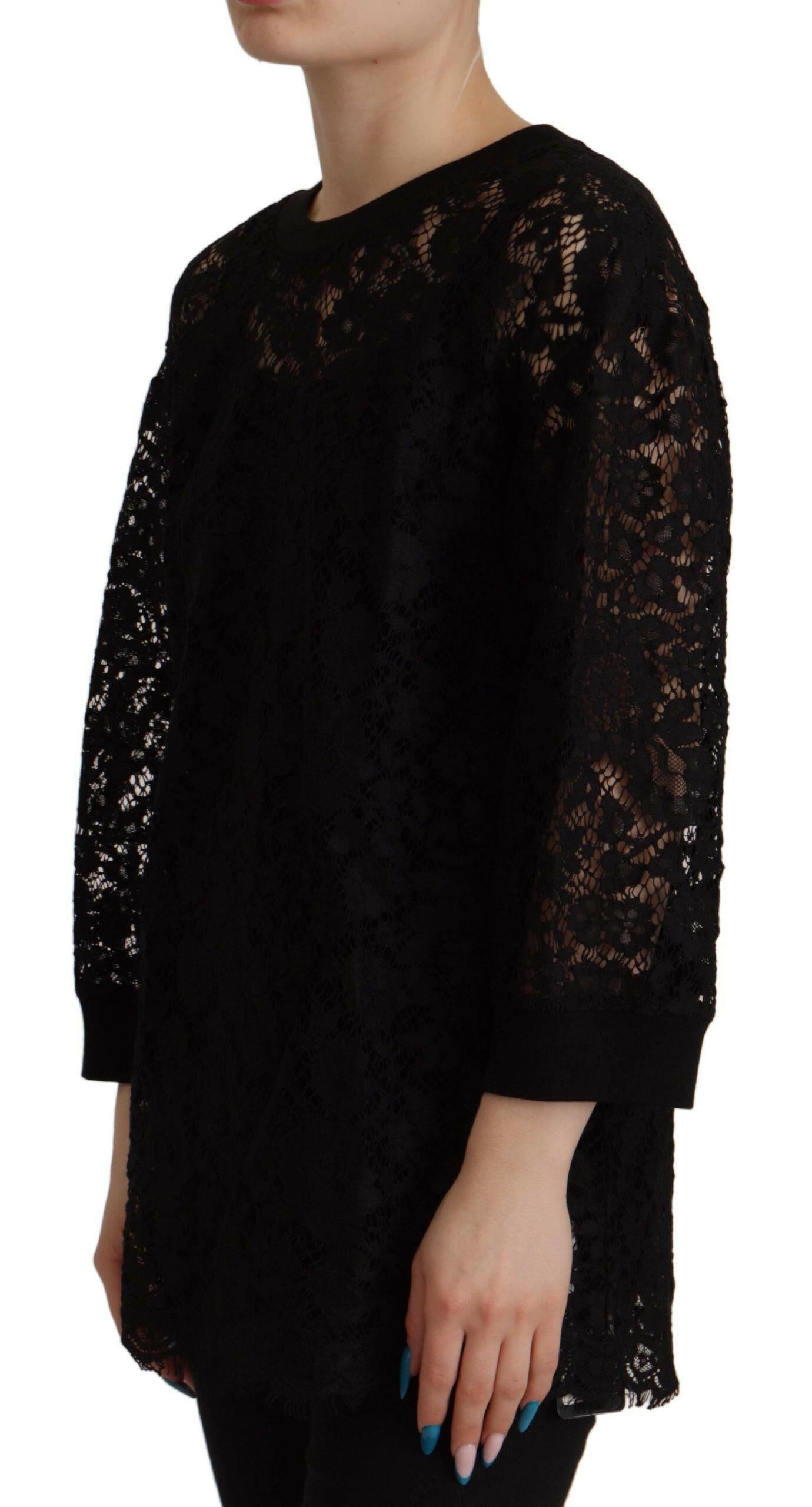 Dolce & Gabbana Black Floral Lace Pullover Sicily Blouse.