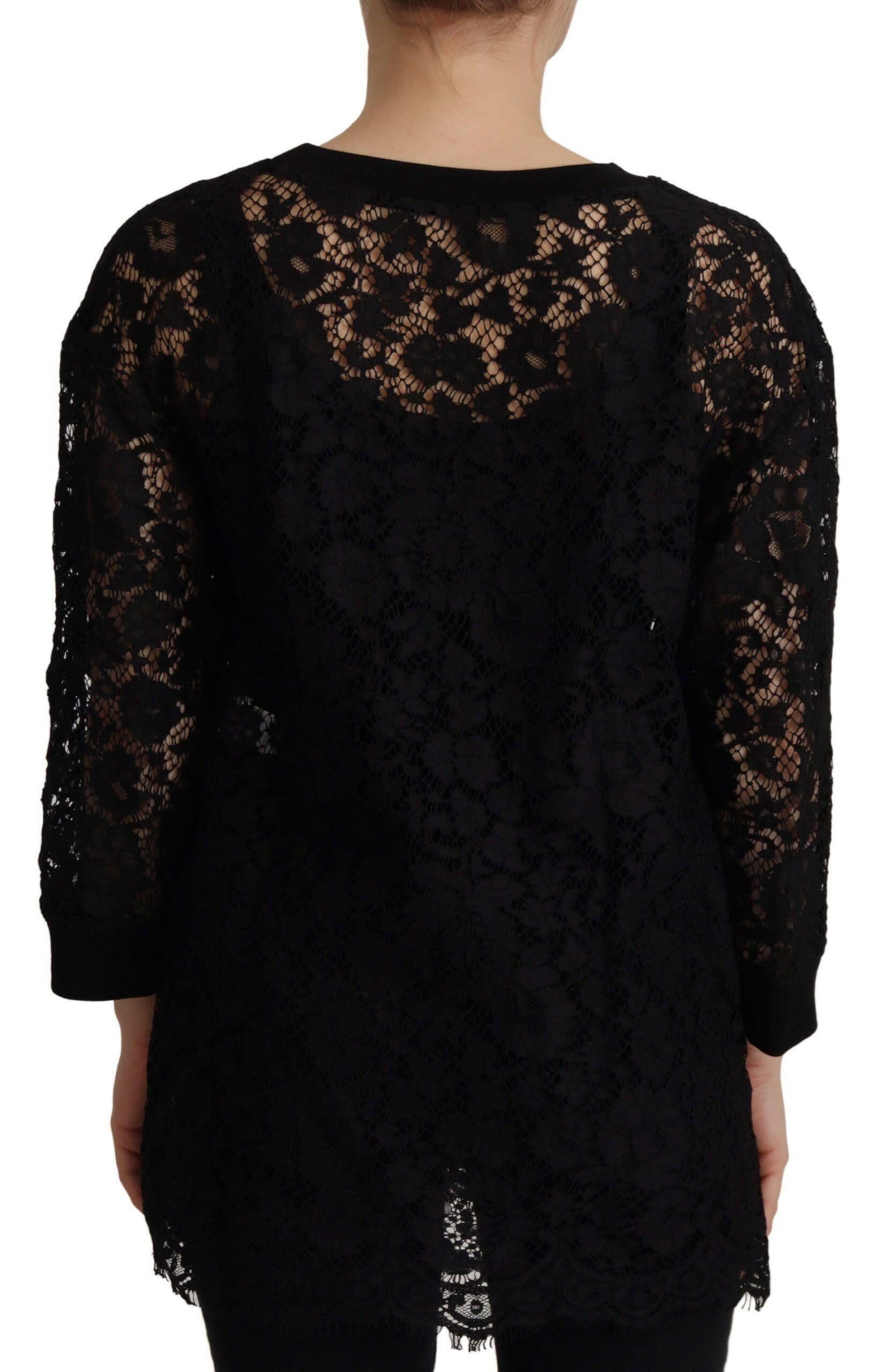 Dolce & Gabbana Black Floral Lace Pullover Sicily Blouse.
